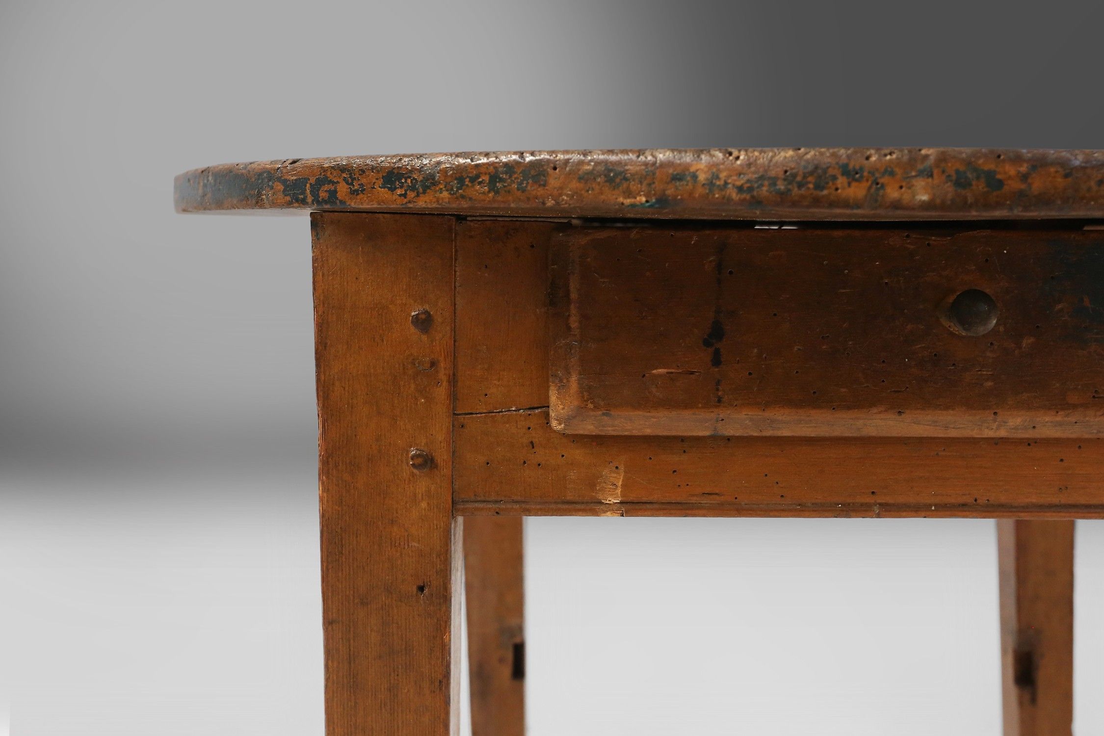 French round side table in oak with blue top and beautiful patina, ca. 1850thumbnail